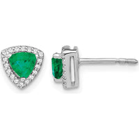 14K White Gold Trillion Emerald and Diamond Halo Earrings - 0.4275 Carat Total Emerald Weight by Monteluci Fine Jewelry