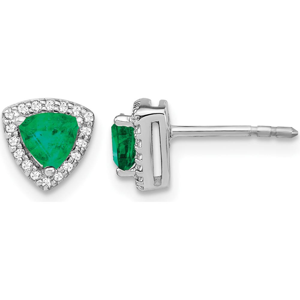 14K White Gold Trillion Emerald and Diamond Halo Earrings - 0.4275 Carat Total Emerald Weight by Monteluci Fine Jewelry