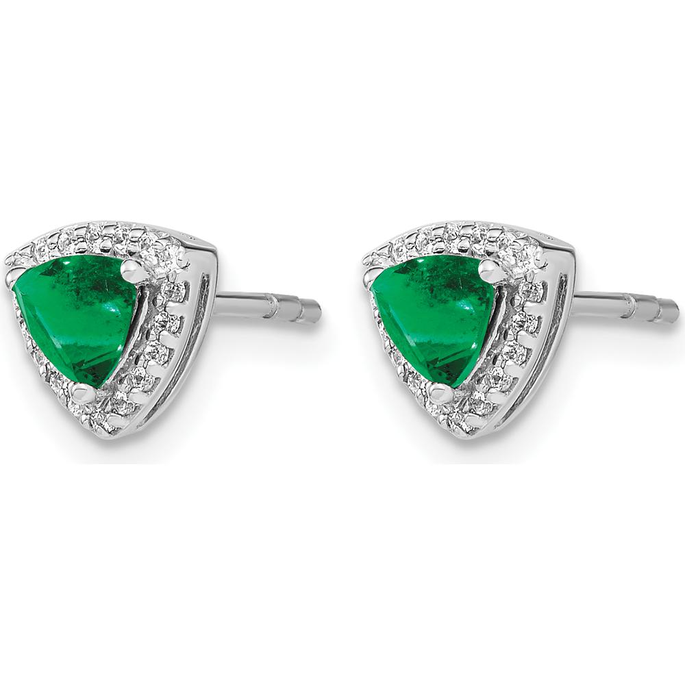 14K White Gold Trillion Emerald and Diamond Halo Earrings - 0.4275 Carat Total Emerald Weight by Monteluci Fine Jewelry