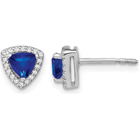 14K White Gold Trillion Sapphire and Diamond Halo Earrings - 0.43 Carat Total Sapphire Weight, 0.01 Carat Total Diamond Weight by Monteluci Fine Jewelry