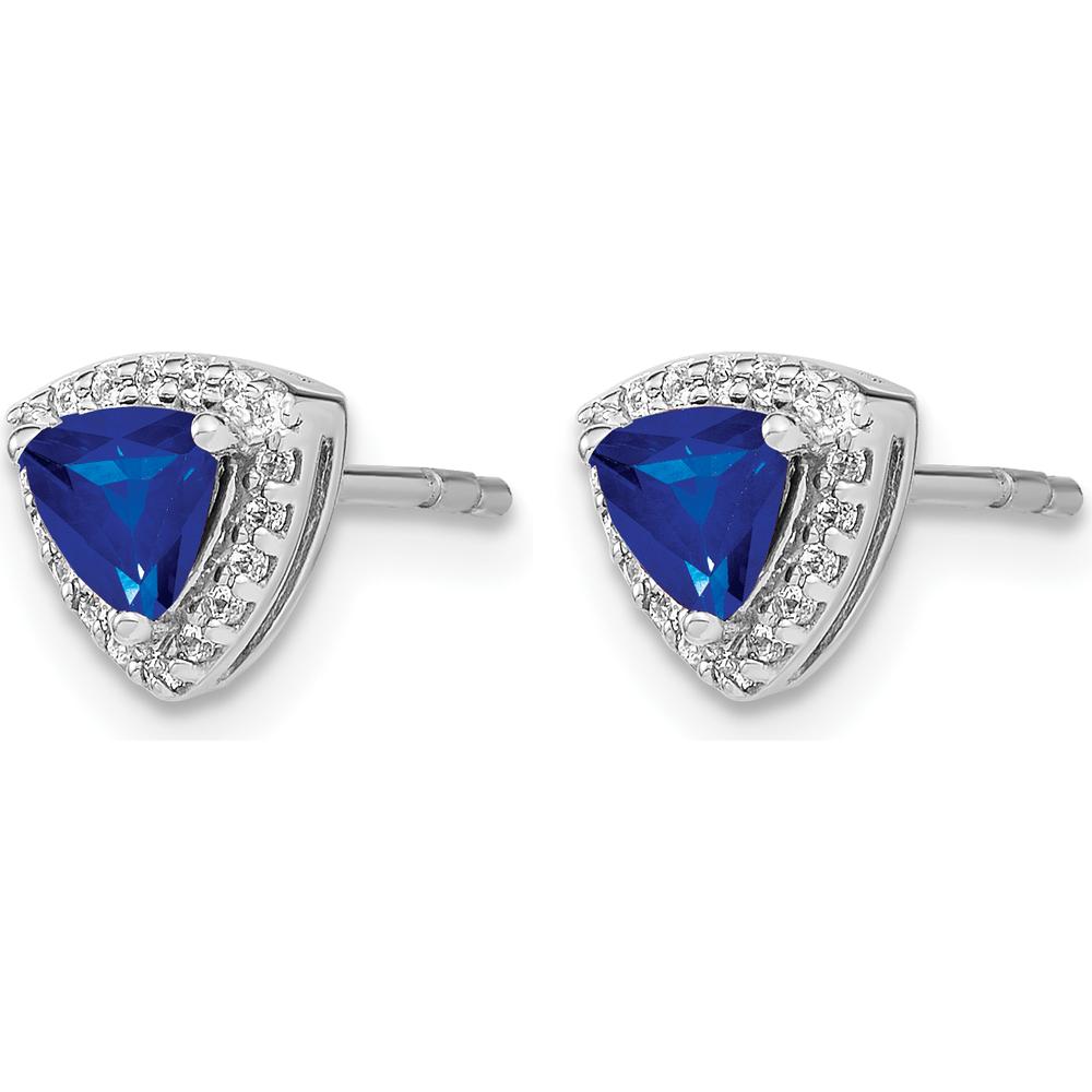 14K White Gold Trillion Sapphire and Diamond Halo Earrings - 0.43 Carat Total Sapphire Weight, 0.01 Carat Total Diamond Weight by Monteluci Fine Jewelry