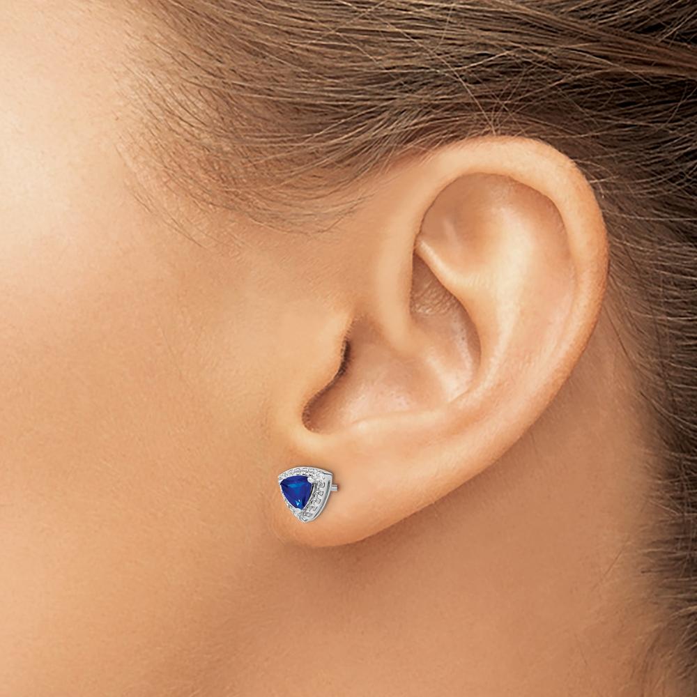 14K White Gold Trillion Sapphire and Diamond Halo Earrings - 0.43 Carat Total Sapphire Weight, 0.01 Carat Total Diamond Weight by Monteluci Fine Jewelry