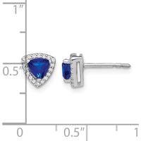 14K White Gold Trillion Sapphire and Diamond Halo Earrings - 0.43 Carat Total Sapphire Weight, 0.01 Carat Total Diamond Weight by Monteluci Fine Jewelry