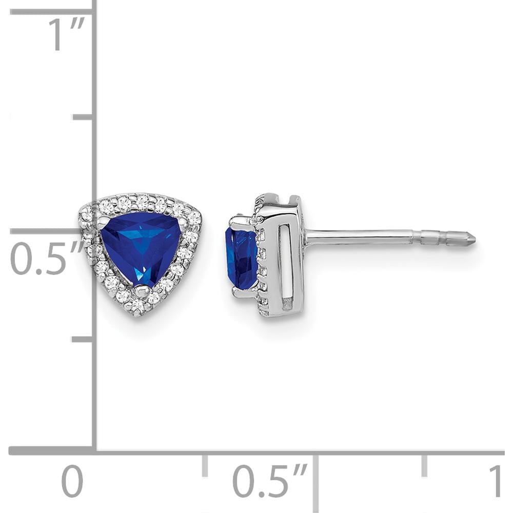 14K White Gold Trillion Sapphire and Diamond Halo Earrings - 0.43 Carat Total Sapphire Weight, 0.01 Carat Total Diamond Weight by Monteluci Fine Jewelry
