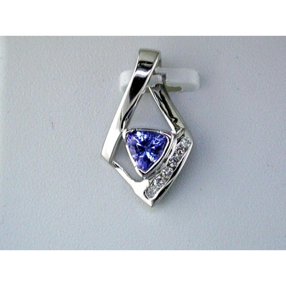 14K White Gold Trillion Tanzanite & Round Diamond Pendant - 0.30 Carat Tanzanite and 0.07 Carat Diamond Weight - Royal Jewelry
