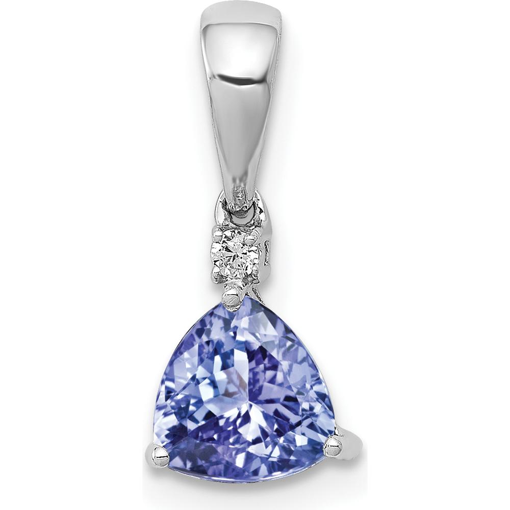 14K White Gold Trillion Tanzanite and Round Diamond Pendant - 0.72 Carat Tanzanite, 0.02 Carat Diamond by Monteluci Fine Jewelry