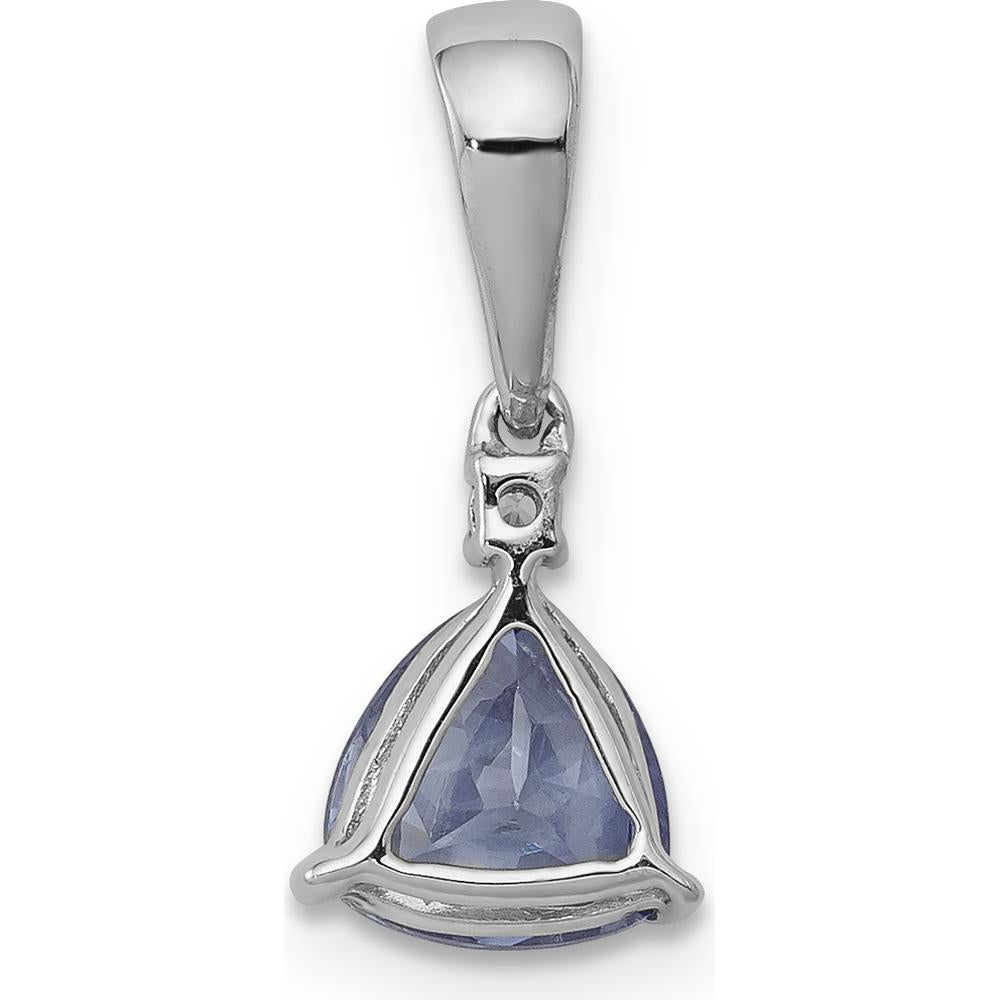 14K White Gold Trillion Tanzanite and Round Diamond Pendant - 0.72 Carat Tanzanite, 0.02 Carat Diamond by Monteluci Fine Jewelry