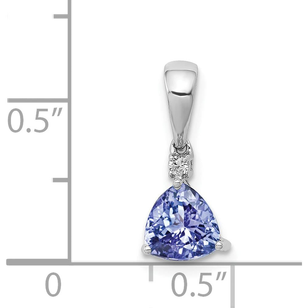 14K White Gold Trillion Tanzanite and Round Diamond Pendant - 0.72 Carat Tanzanite, 0.02 Carat Diamond by Monteluci Fine Jewelry