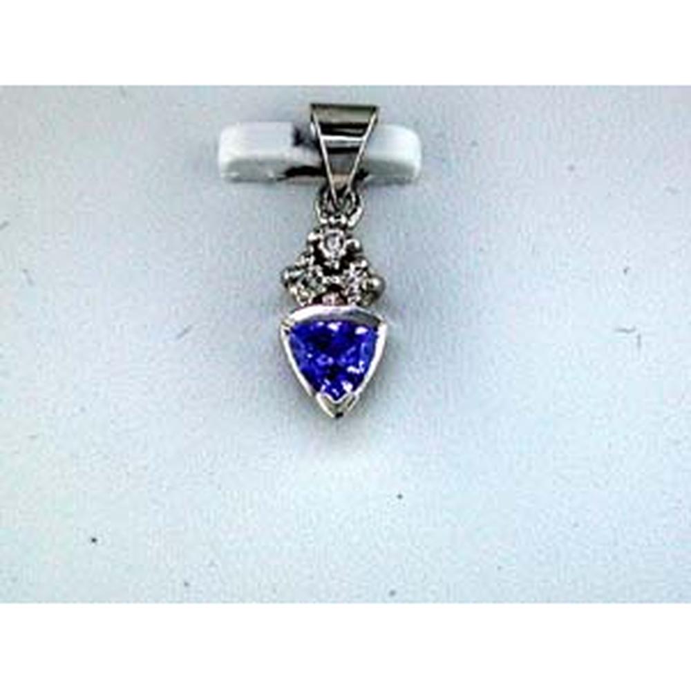 14K White Gold Trillion Tanzanite and Round Diamond Pendant with 0.30 Carat Tanzanite and 0.05 Carat Total Diamond Weight - Royal Jewelry
