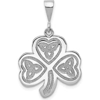 14K White Gold Trinity Clover Pendant with Textured Detailing by Oro Pregiato