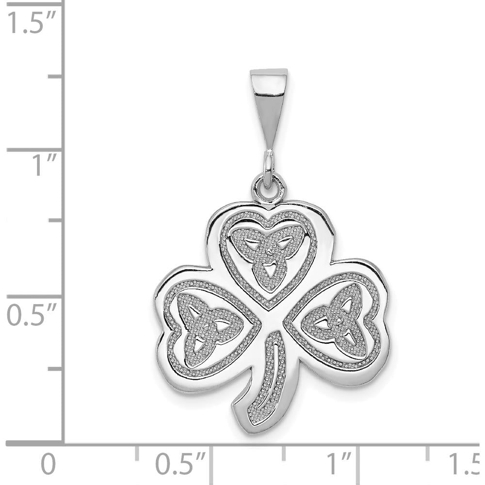 14K White Gold Trinity Clover Pendant with Textured Detailing by Oro Pregiato