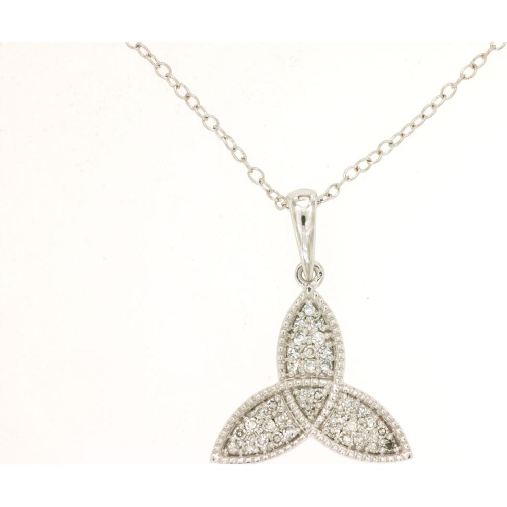 14K White Gold Trinity Style Pendant Necklace with Pavé Set Round Diamonds - 0.16 Carat Total Diamond Weight - Royal Jewelry