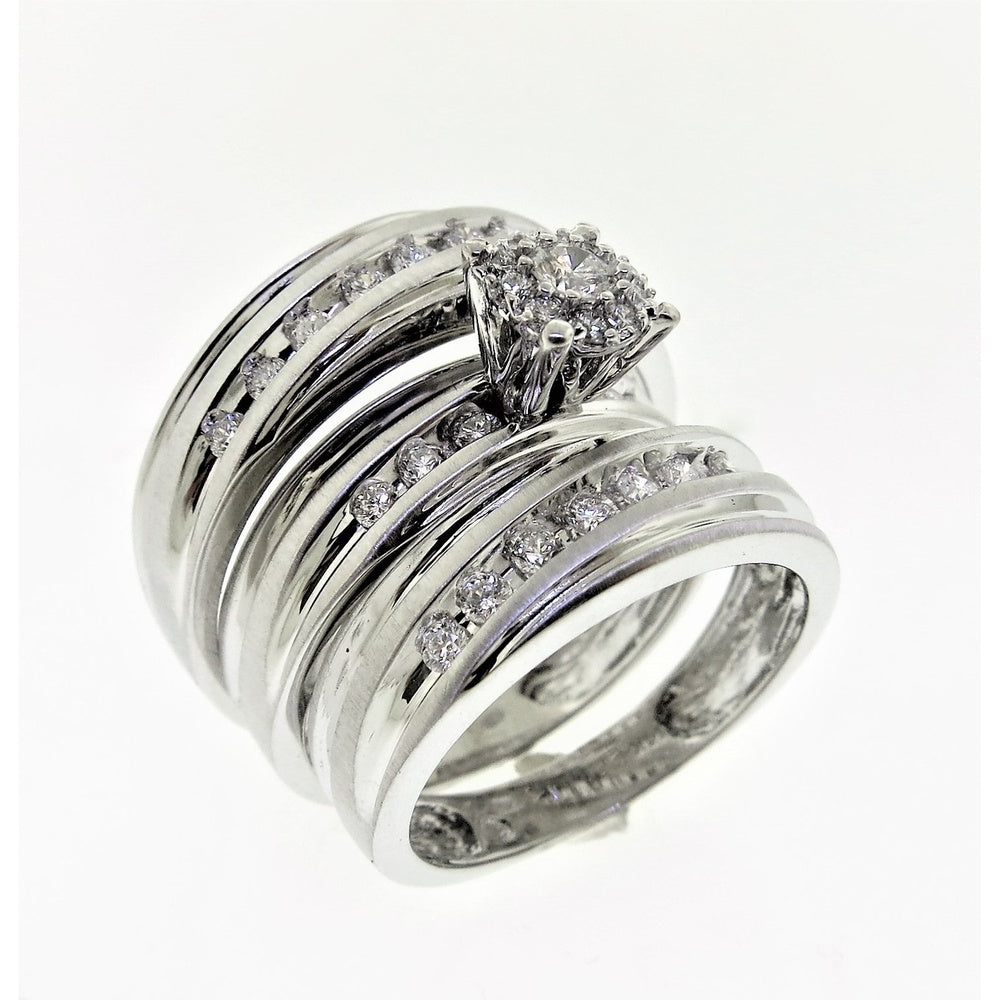 14K White Gold Trio Ring Set with Round Brilliant Center Diamond and Channel-Set Band Diamonds - 0.72 Carat Total Diamond Weight by Auriventus