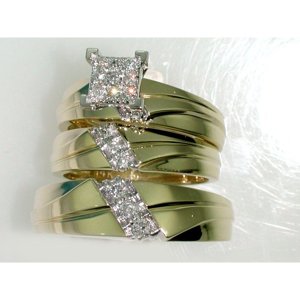 14K White Gold Trio Ring Set with Square Cluster Round Diamonds and Matching Contour Bands - 0.48 Carat Total Diamond Weight by Auriventus
