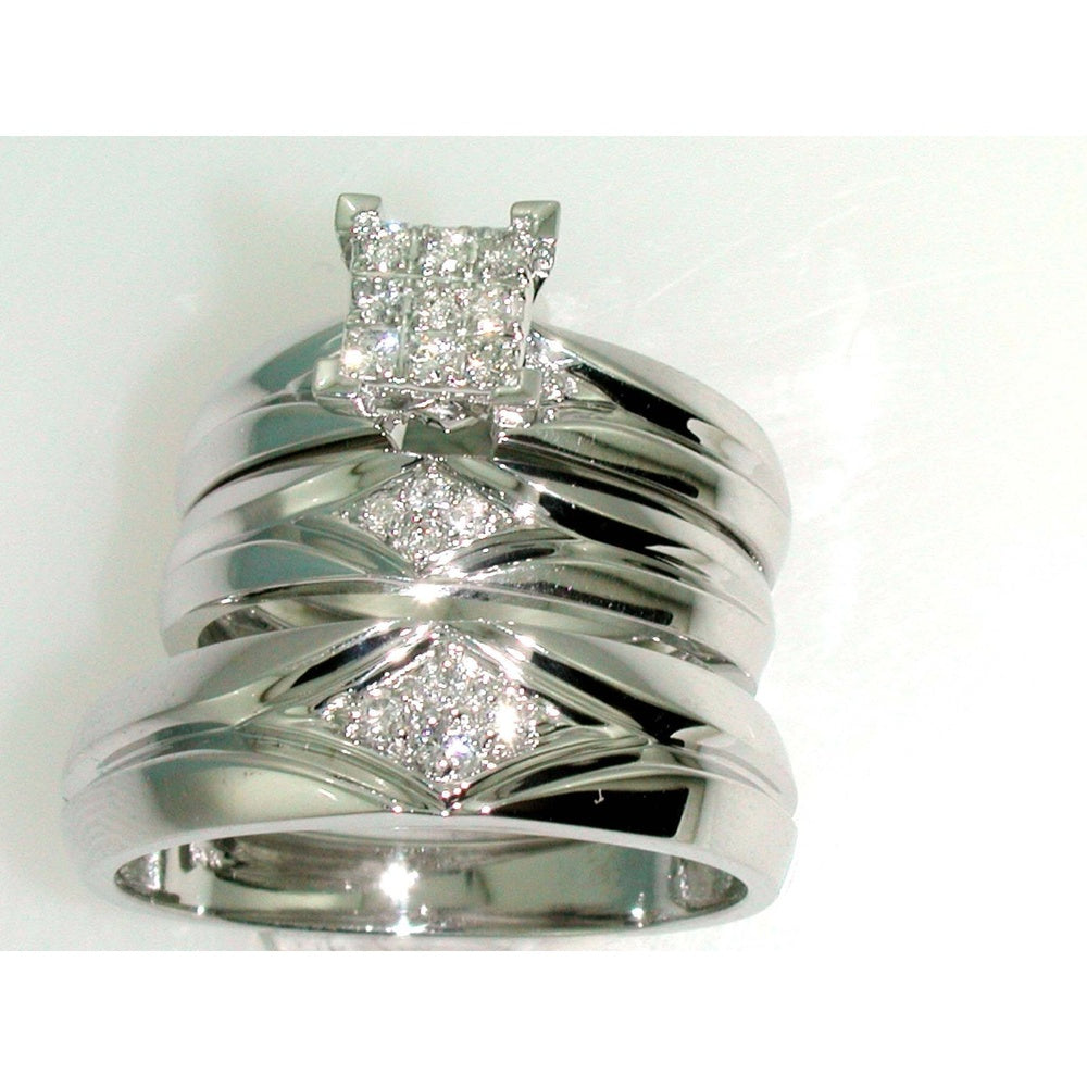 14K White Gold Trio Ring Set with Square Composite Round Diamonds - 0.32 Carat Total Diamond Weight by Auriventus