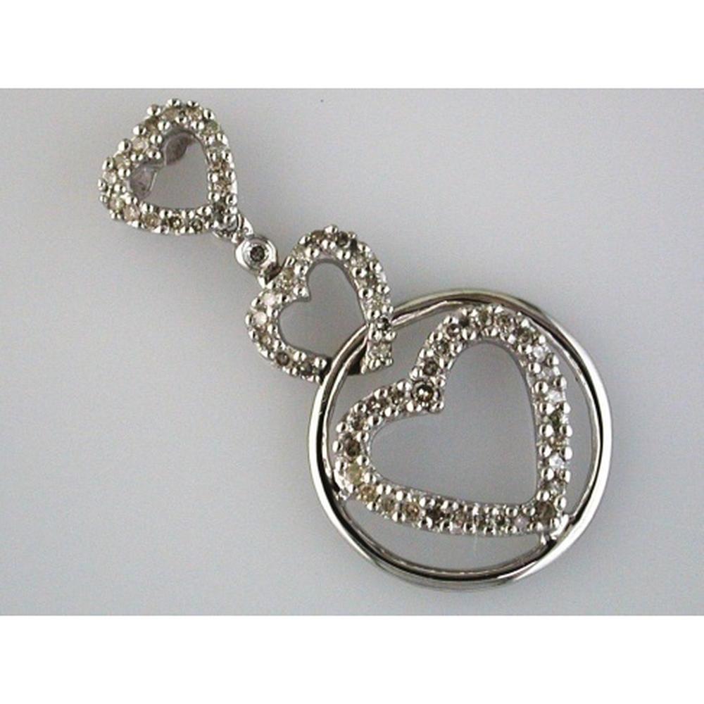 14K White Gold Triple Heart Motif Pendant with Pavé Set Round Diamonds - 0.30 Carat Total Diamond Weight - Royal Jewelry