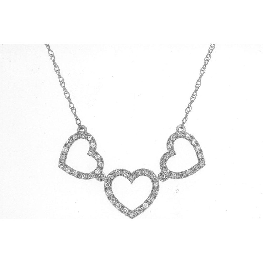 14K White Gold Triple Open Heart Necklace with Pavé Set Round Diamonds - 0.15 Carat Total Diamond Weight - Royal Jewelry