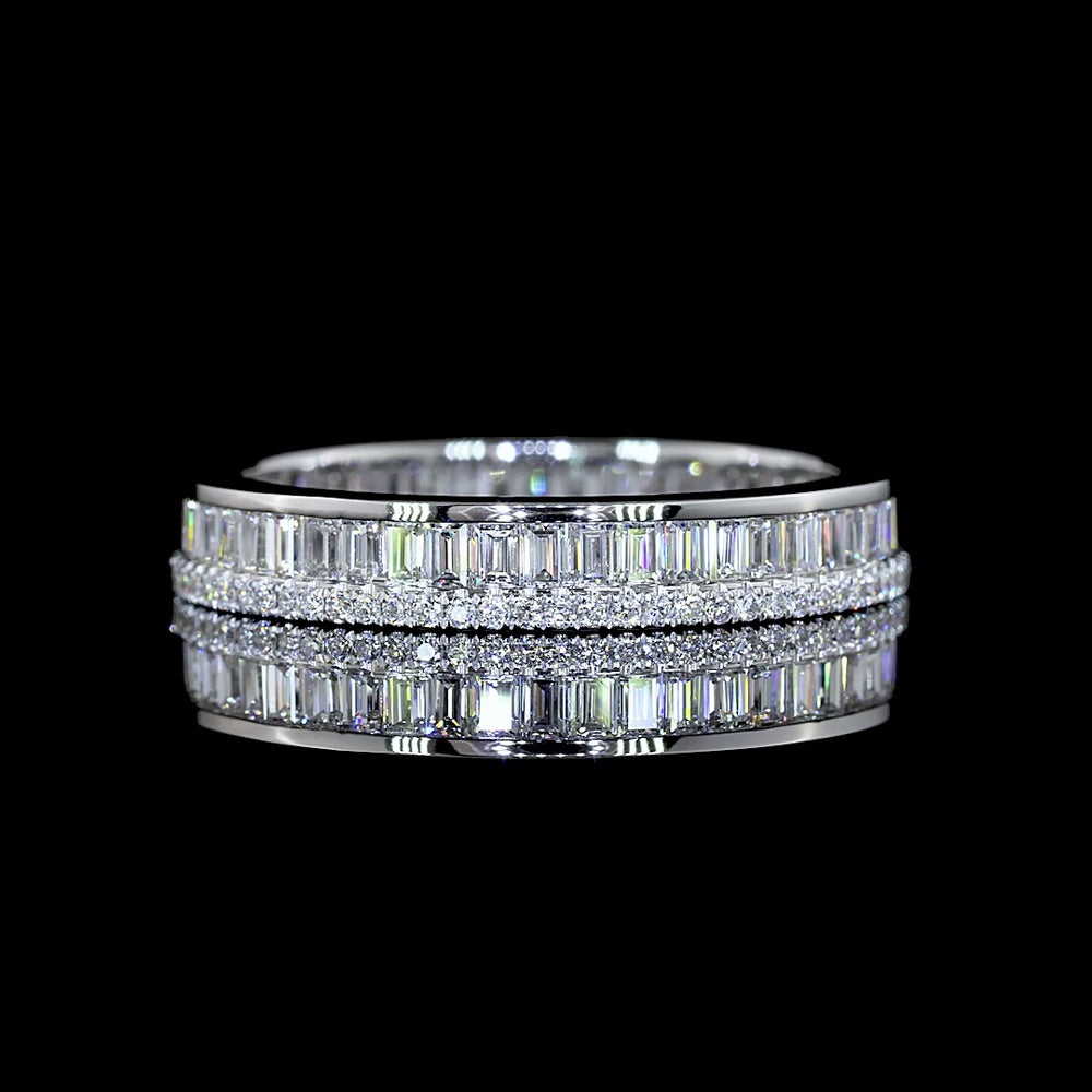 14K White Gold Triple Row Eternity Band with Channel-Set Baguette and Brilliant-Cut Lab Diamonds - 1.05 Carat Total Diamond Weight - Covaloro Fine Jewelry