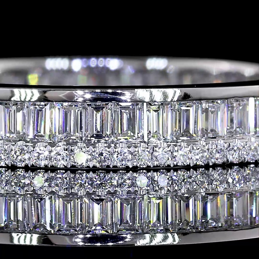 14K White Gold Triple Row Eternity Band with Channel-Set Baguette and Brilliant-Cut Lab Diamonds - 1.05 Carat Total Diamond Weight - Covaloro Fine Jewelry
