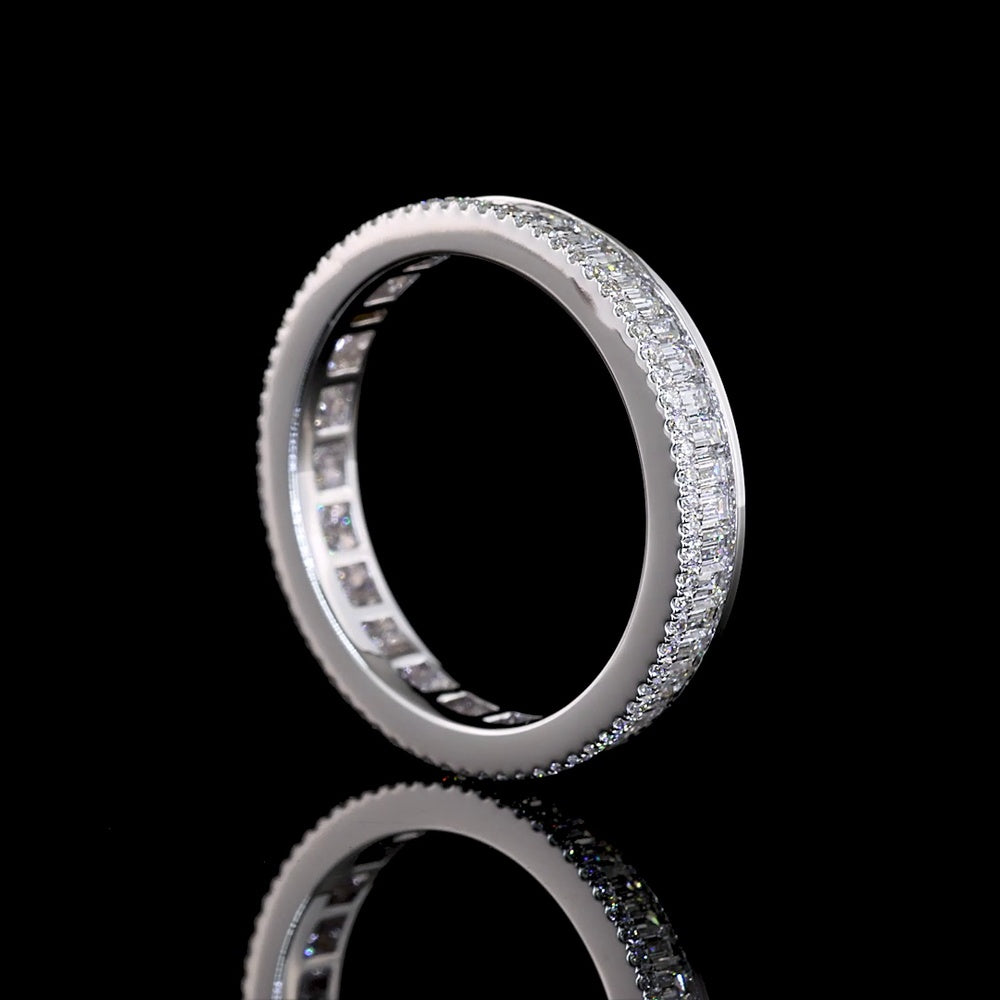 14K White Gold Triple Row Eternity Band with Channel-Set Baguette and Brilliant-Cut Lab Diamonds - 1.05 Carat Total Diamond Weight - Covaloro Fine Jewelry