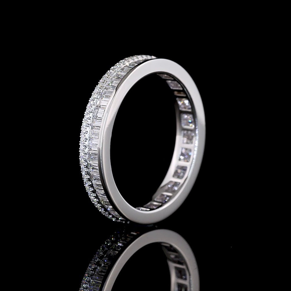 14K White Gold Triple Row Eternity Band with Channel-Set Baguette and Brilliant-Cut Lab Diamonds - 1.05 Carat Total Diamond Weight - Covaloro Fine Jewelry