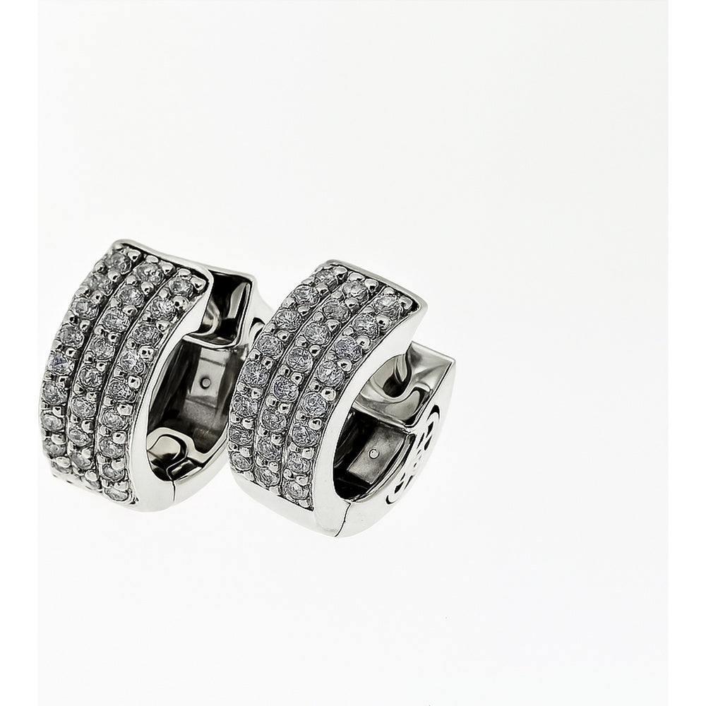 14K White Gold Triple Row Huggie Earrings with Prong-Set Round Diamonds - 0.56 Carat Total Diamond Weight by Auriventus