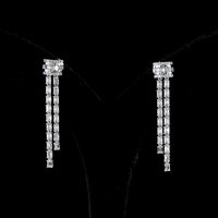 14K White Gold Triple-Strand Hanging Earrings with Emerald Cut Lab Diamonds - 2.84 Carats Total Diamond Weight - Covaloro Fine Jewelry