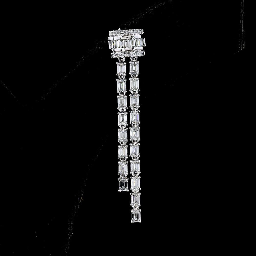 14K White Gold Triple-Strand Hanging Earrings with Emerald Cut Lab Diamonds - 2.84 Carats Total Diamond Weight - Covaloro Fine Jewelry