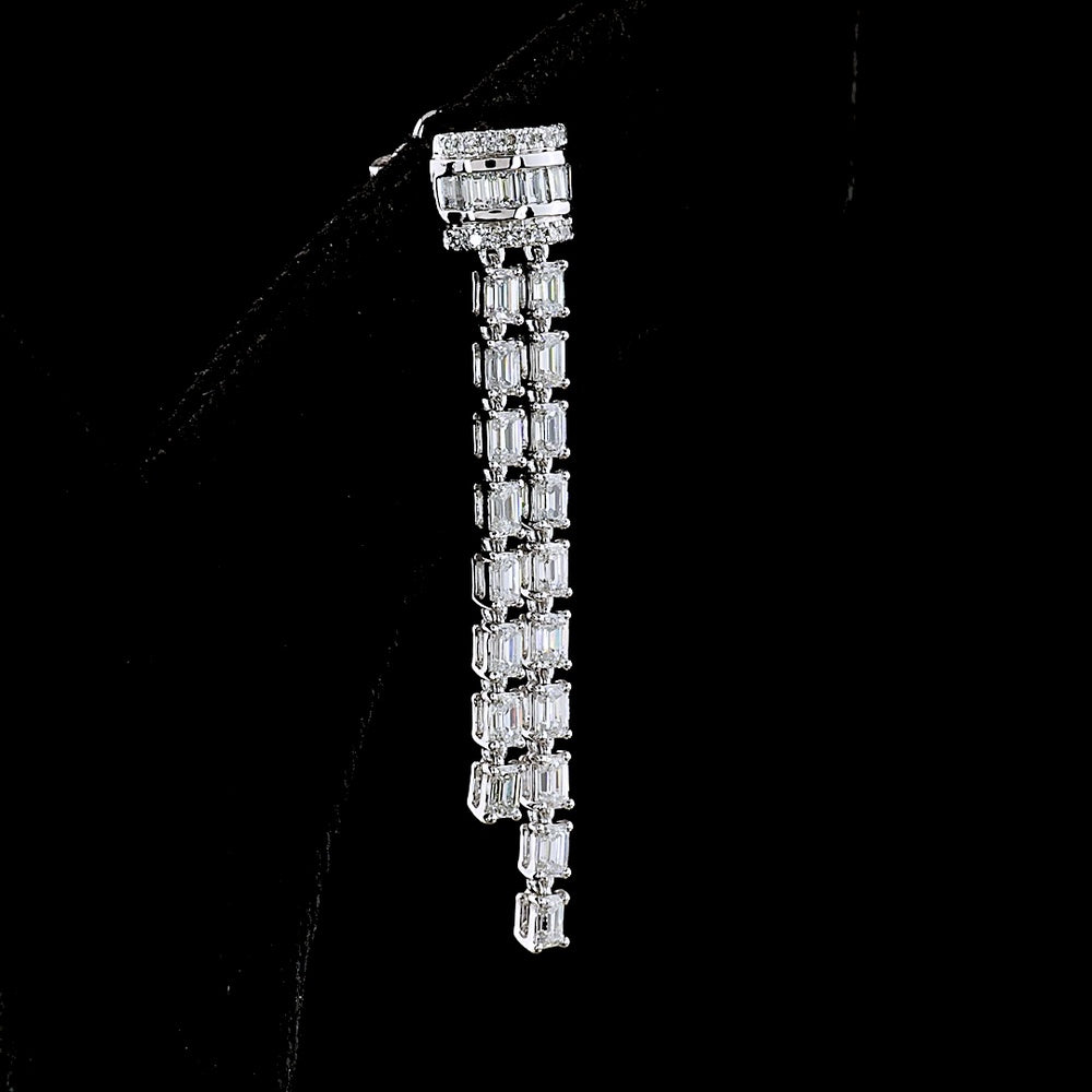 14K White Gold Triple-Strand Hanging Earrings with Emerald Cut Lab Diamonds - 2.84 Carats Total Diamond Weight - Covaloro Fine Jewelry
