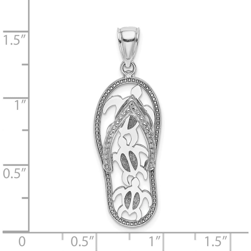 14K White Gold Triple Turtle Flip-Flop Charm - Polished Rhodium Finish by Oro Pregiato