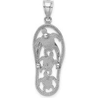 14K White Gold Triple Turtle Flip-Flop Charm - Polished Rhodium Finish by Oro Pregiato