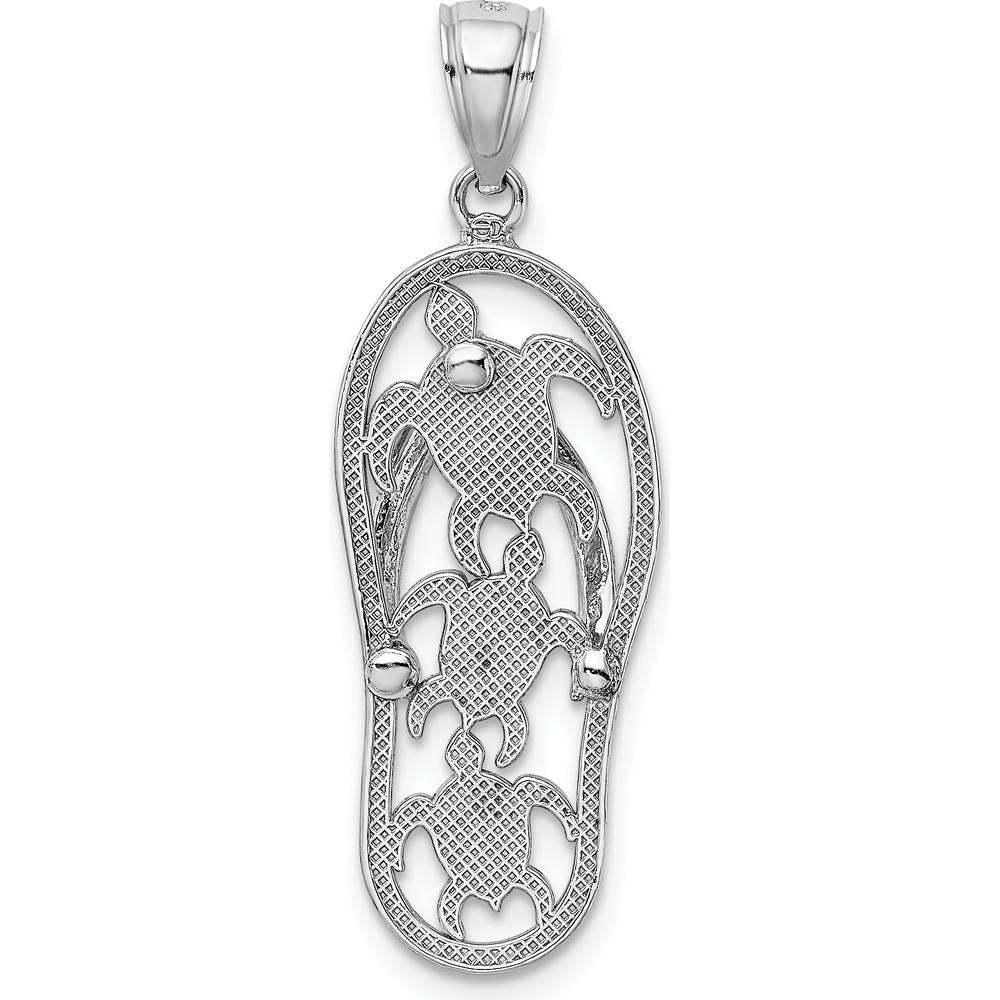 14K White Gold Triple Turtle Flip-Flop Charm - Polished Rhodium Finish by Oro Pregiato