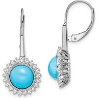 14K White Gold Turquoise and Diamond Leverback Earrings - 1.43 Carat Turquoise, 0.015 Carat Diamonds by Monteluci Fine Jewelry