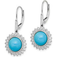 14K White Gold Turquoise and Diamond Leverback Earrings - 1.43 Carat Turquoise, 0.015 Carat Diamonds by Monteluci Fine Jewelry