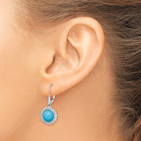 14K White Gold Turquoise and Diamond Leverback Earrings - 1.43 Carat Turquoise, 0.015 Carat Diamonds by Monteluci Fine Jewelry