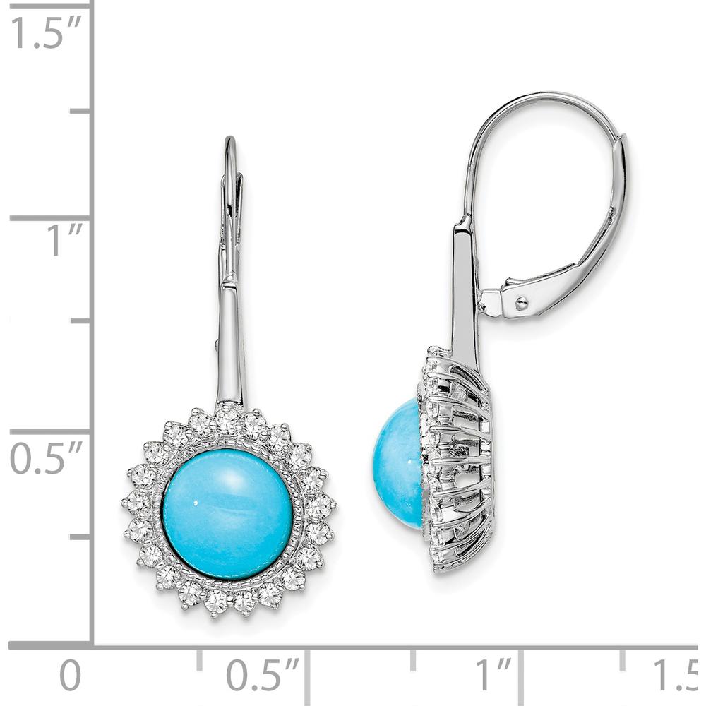 14K White Gold Turquoise and Diamond Leverback Earrings - 1.43 Carat Turquoise, 0.015 Carat Diamonds by Monteluci Fine Jewelry