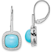 14K White Gold Turquoise and Diamond Leverback Earrings - 2.26 Carat Total Turquoise Weight, 0.004 Carat Total Diamond Weight by Monteluci Fine Jewelry