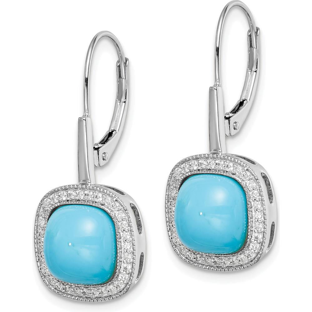 14K White Gold Turquoise and Diamond Leverback Earrings - 2.26 Carat Total Turquoise Weight, 0.004 Carat Total Diamond Weight by Monteluci Fine Jewelry