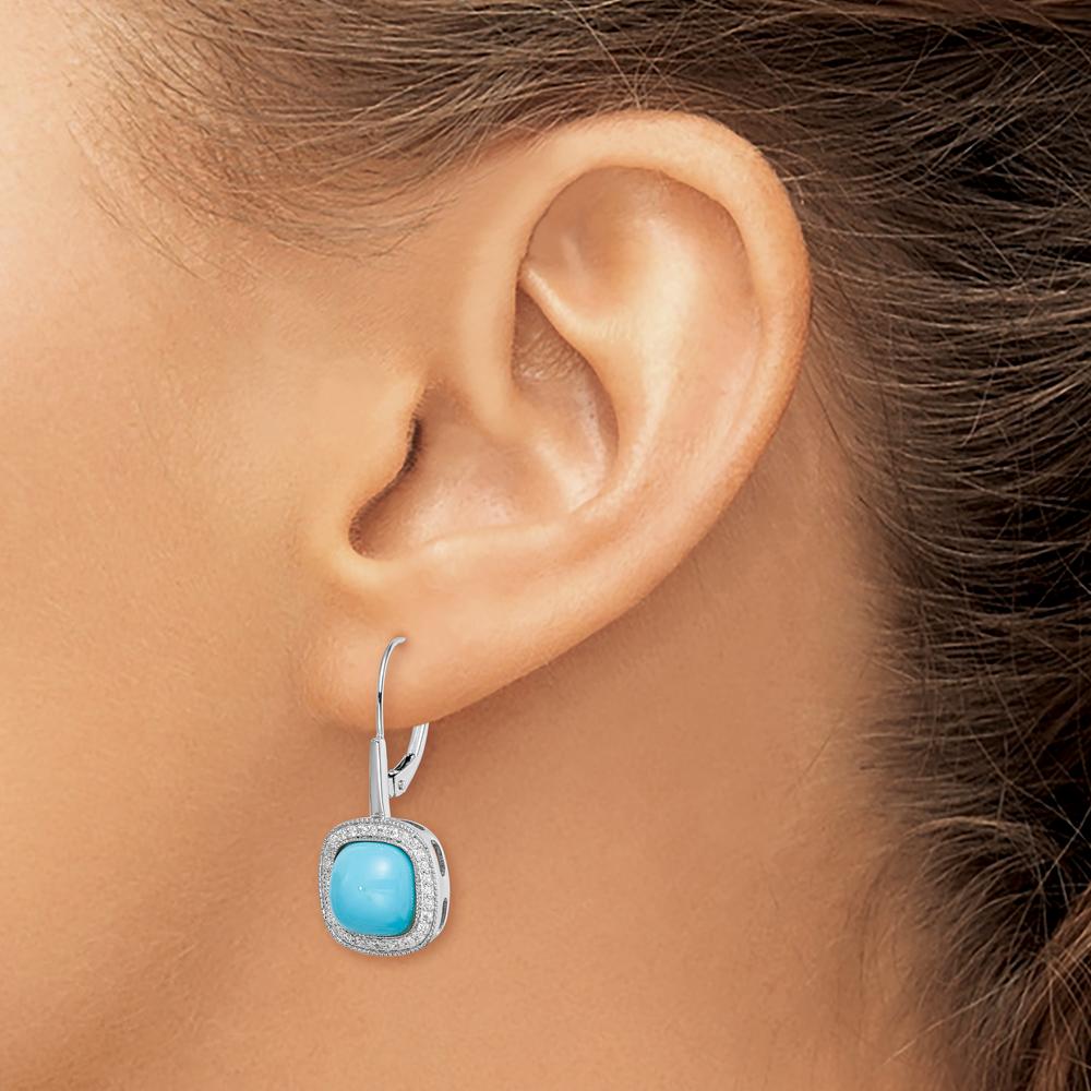 14K White Gold Turquoise and Diamond Leverback Earrings - 2.26 Carat Total Turquoise Weight, 0.004 Carat Total Diamond Weight by Monteluci Fine Jewelry