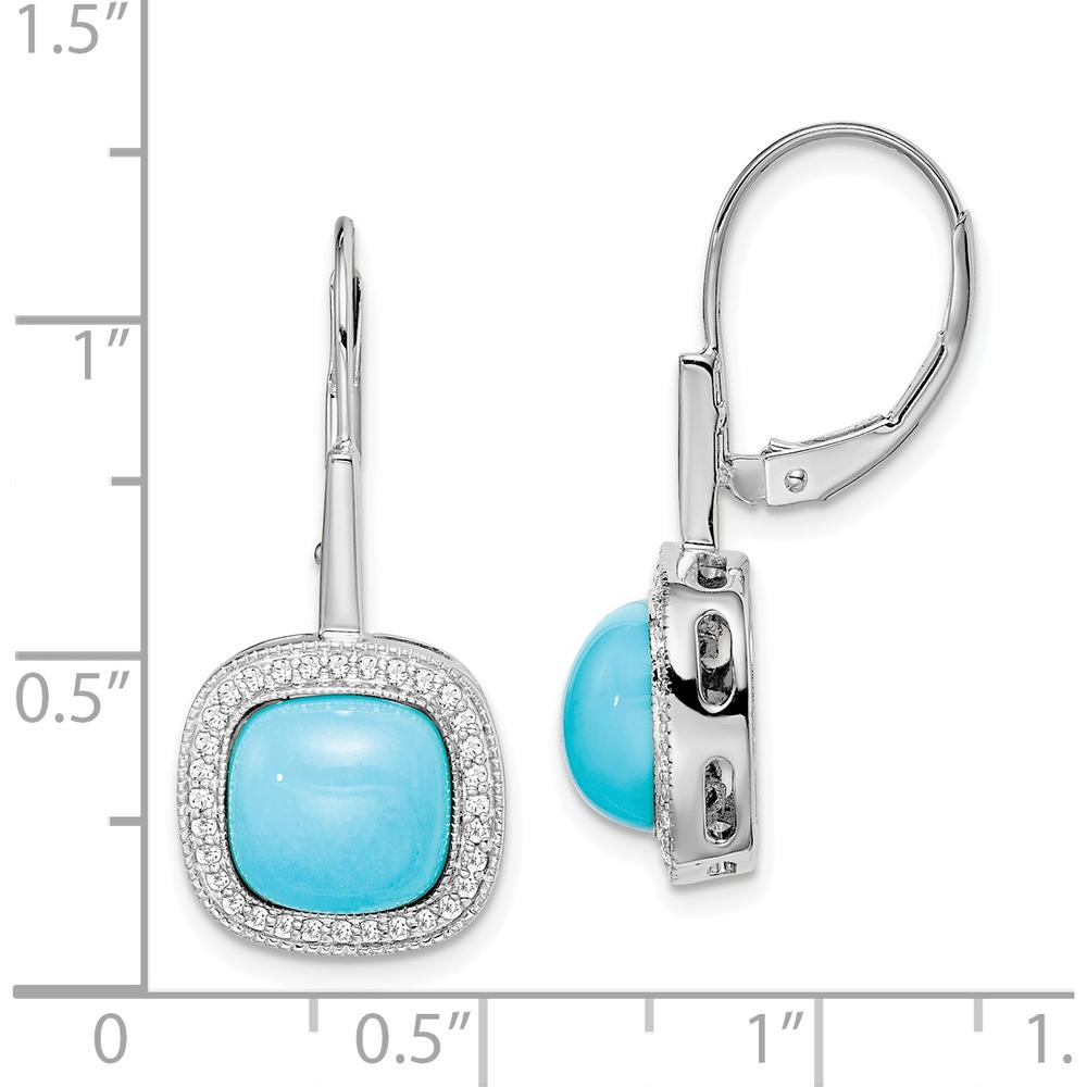14K White Gold Turquoise and Diamond Leverback Earrings - 2.26 Carat Total Turquoise Weight, 0.004 Carat Total Diamond Weight by Monteluci Fine Jewelry