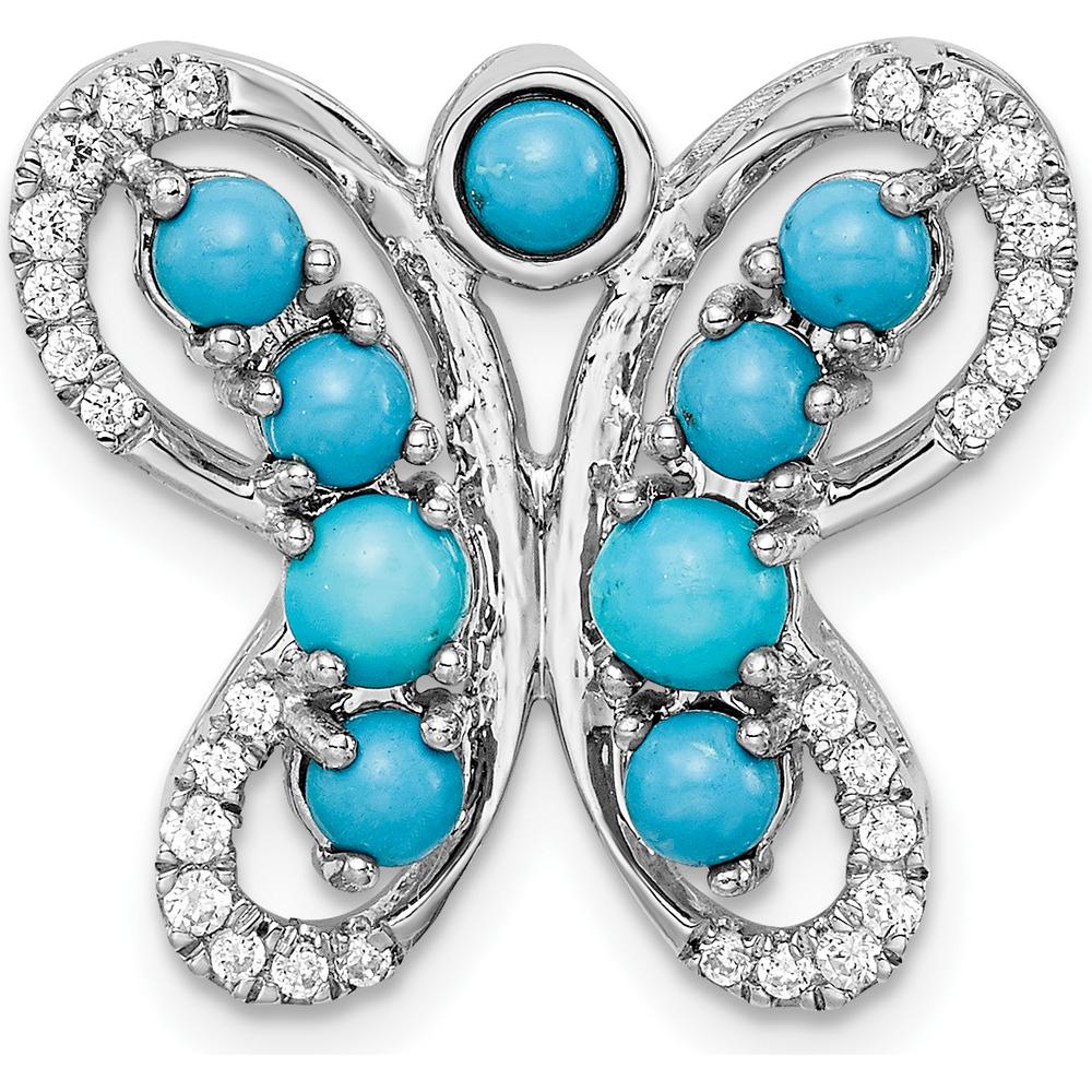 14K White Gold Turquoise and White Topaz Butterfly Pendant - 0.50 Carat Total Gemstone Weight by Lumare Gioia