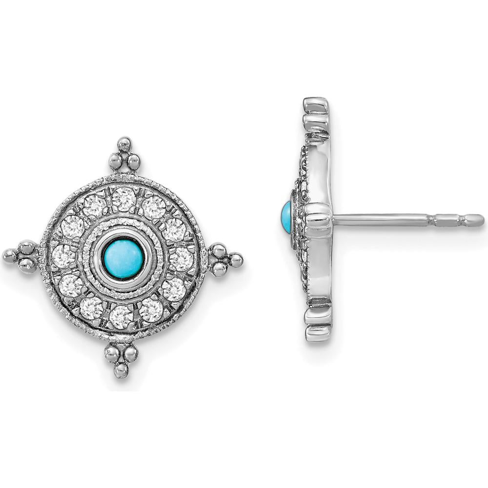 14K White Gold Turquoise and White Topaz Button Earrings - 0.085 Carat Total Gemstone Weight by Monteluci Fine Jewelry