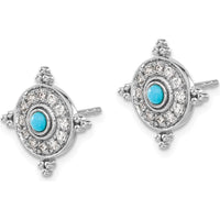 14K White Gold Turquoise and White Topaz Button Earrings - 0.085 Carat Total Gemstone Weight by Monteluci Fine Jewelry