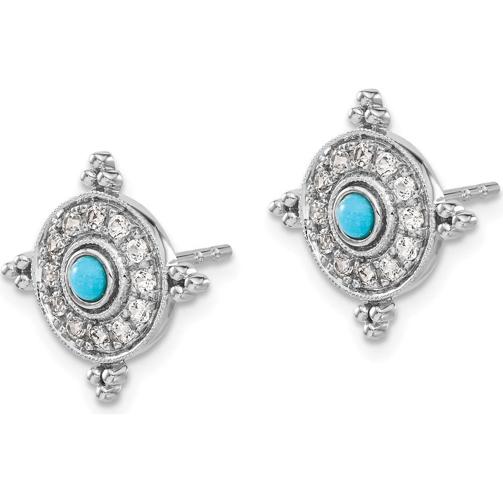 14K White Gold Turquoise and White Topaz Button Earrings - 0.085 Carat Total Gemstone Weight by Monteluci Fine Jewelry