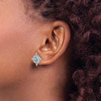 14K White Gold Turquoise and White Topaz Button Earrings - 0.085 Carat Total Gemstone Weight by Monteluci Fine Jewelry