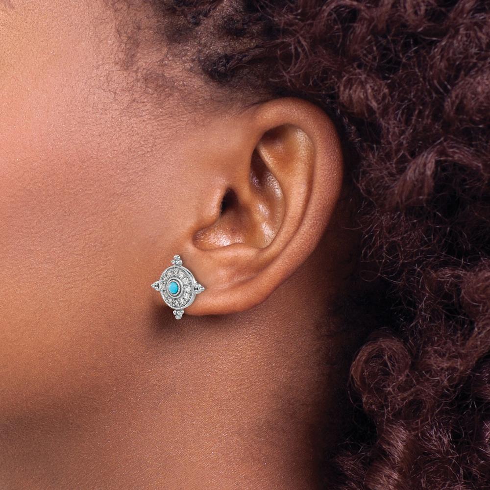 14K White Gold Turquoise and White Topaz Button Earrings - 0.085 Carat Total Gemstone Weight by Monteluci Fine Jewelry