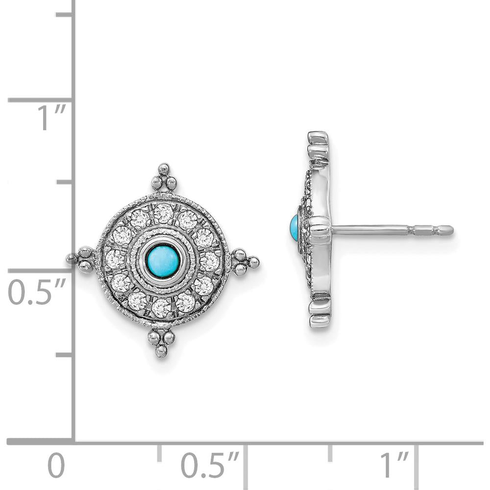 14K White Gold Turquoise and White Topaz Button Earrings - 0.085 Carat Total Gemstone Weight by Monteluci Fine Jewelry
