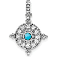14K White Gold Turquoise and White Topaz Pendant with Milgrain Detailing - 0.075 Carat Total Gemstone Weight by Lumare Gioia