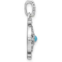14K White Gold Turquoise and White Topaz Pendant with Milgrain Detailing - 0.075 Carat Total Gemstone Weight by Lumare Gioia