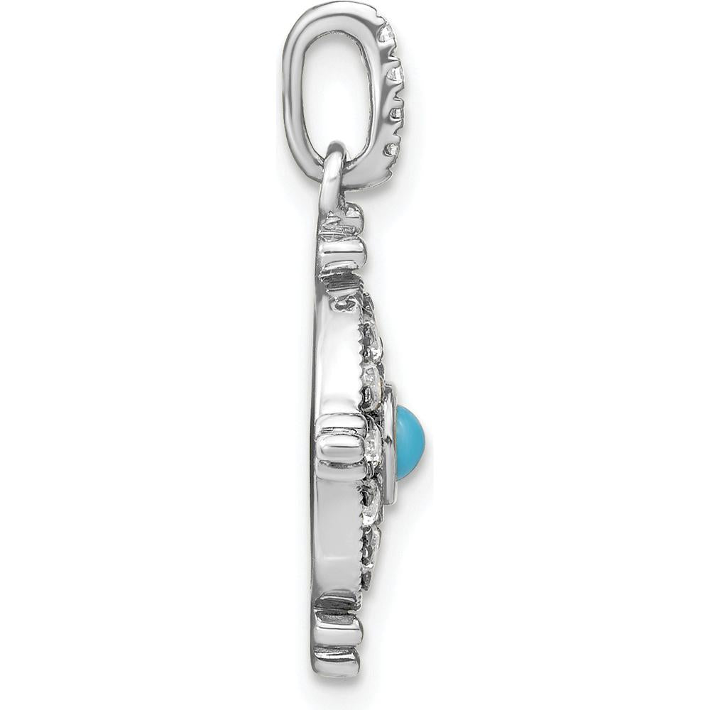 14K White Gold Turquoise and White Topaz Pendant with Milgrain Detailing - 0.075 Carat Total Gemstone Weight by Lumare Gioia